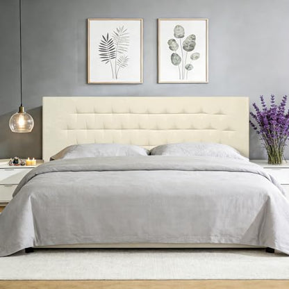 Upholstered Headboard King Size, 75" x 23" Easy No-Tools Wall Mounted Bed Headboards, Modern Linen Button Diamond Tufted Design, Beige - size: 75"x23"