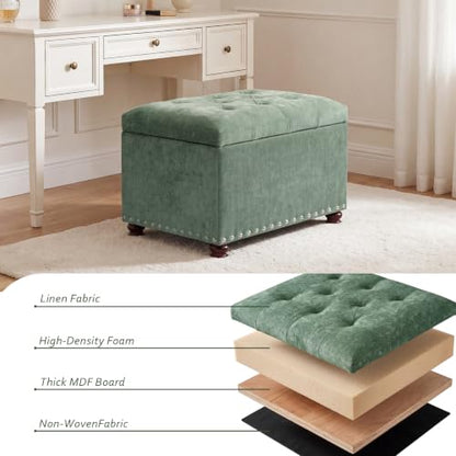 24" Storage Ottoman,Tufted Upholstered Fabric Ottoman Bench | Hidden Storage,Foot Rest Stool for Living Room Bedroom Entryway,Nailhead Trim,Wooden Legs,400 lbs Capacity - color: Green