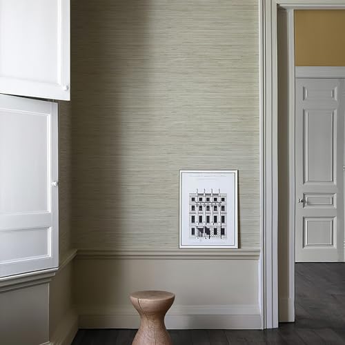 HueBurst Grasscloth Peel and Stick Wallpaper 17.3" x 197" Renter Friendly, Cream Textured Grassweave Wallpaper Self Adhesive Removable for Bathroom Bedroom - color: Cream, size: 17.3" x 197"