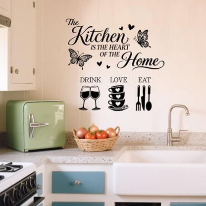 Kitchen Quotes and Tableware Wall Decals, Wall Stickers Decor | 2 Sheets 11.8"x37.8" Vinyl Removable Peel and Stick Murals, Plant Decor for Bedroom, Bathroom, Office, Classroom & Home - style: Kitchen Quotes and Tableware