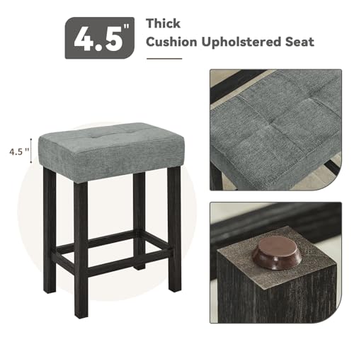 59" Industrial 4 Piece Bar Table Set with Built-in Power Outlet, Behind Couch Sofa Table with 3 Linen Upholstered Stools, Bar Table and Chairs Set for Living Room, Dining Room, Lounge, Black - color: R2-black