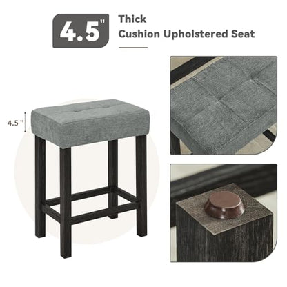 59" Industrial 4 Piece Bar Table Set with Built-in Power Outlet, Behind Couch Sofa Table with 3 Linen Upholstered Stools, Bar Table and Chairs Set for Living Room, Dining Room, Lounge, Black - color: R2-black