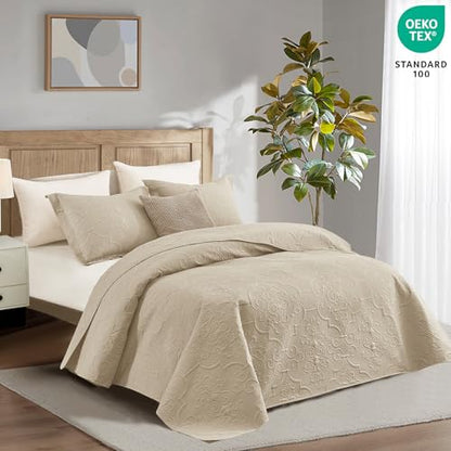 CHIXIN Quilt Queen Size - Damask Paisley Bedspread Coverlet Set - Classic & Gorgeous Style Bedding Cover, Ultrasonic Quilting, Reversible, Lightweight, 4 Piece, Taupe - color: 2- Taupe, size: Full/Queen(90"x92")