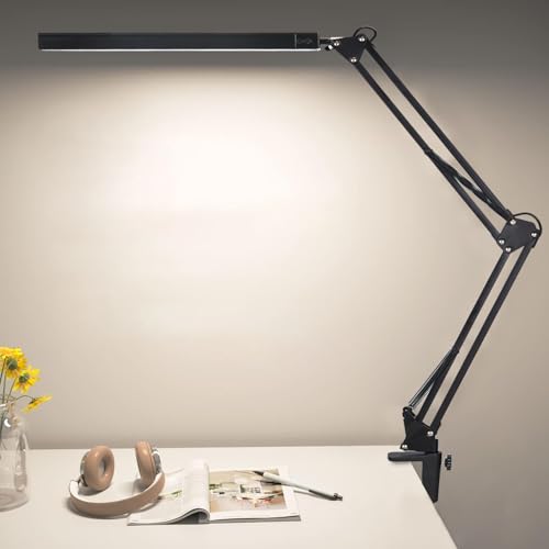 LED Architect Desk Lamp, Touch Control Metal Swing Arm Dimmable Task Lamp, Eye Care Table Lamp with Clamp (5 Color Modes, 10-Level Dimmer) Highly Adjustable Office, Craft, Workbench Light