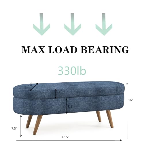43.5" Ottoman with Storage, Storage Ottoman Bench with Safety Hinge, Foam End of Bed Bench, Upholstered Entryway Bench for Bedroom, Living Room & Window, Holds up to 330 lb, Dark Blue - color: Dark Blue+foam, size: 16"D x 43.5"W x 16"H