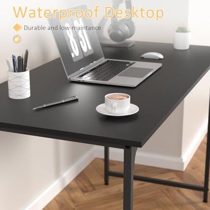 47 Inch Computer Desk with Wood Board and Metal Frame, Modern Simple Style Work Desk with Adjustable Feet, Study Gaming Desk Table for Home Office, Bedroom, Small Spaces - color: Black