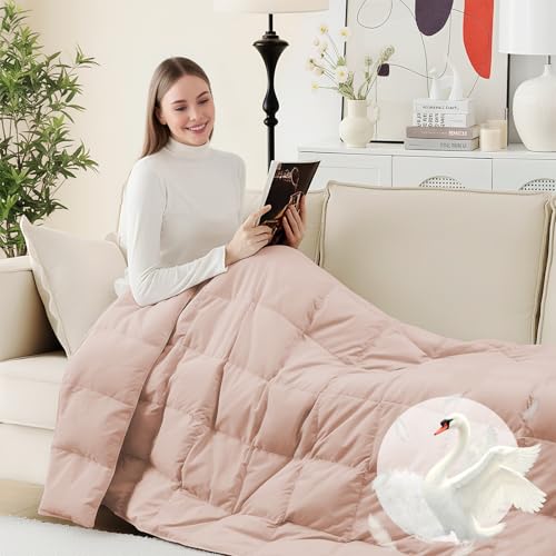 Deodar Down Fiber Throw Blanket Lightweight Packable Throw Indoor & Outdoor | Lightweight Pink Down Throw Blanket for Couch,Outdoor Picnic Lap Soft Throw Comforter for Office Bedroom, Machine Washable - color: Pink