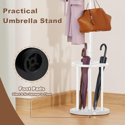 Coat Rack Freestanding, Coat Rack Stand with Umbrella Holder, Coat Tree, Coat Hanger Stand with 12 Hooks for Clothes Bag Hats, Used in Bedroom, Office, Living Room and Entryway-White - color: White