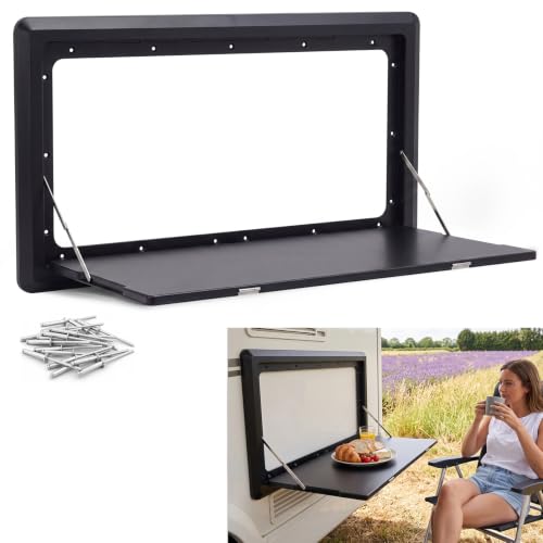 Colingmill 31.5''x17.7'' Foldable RV Table Wall Mounted Camping Table, Heavy-Duty ABS Collapsible Picnic Desk with Lockable Stainless Steel Hinge, Supports 15KG for Campervans and Motorhomes (Black) - color: Black