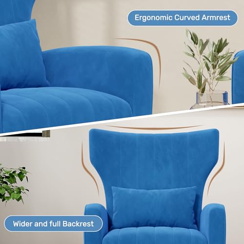 Nebuaegis Velvet Accent Chair Wingback for Living Room, High Back Arm Chair with Golden Legs Lumbar Pillow, Upholstered Single Sofa Bedroom Blue - color: Blue, size: Set of 1