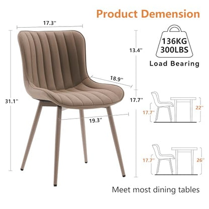 YOUNUOKE Dining Chairs Set of 2 Mid-Century Modern Kitchen Chairs Khaki | Faux leather upholstered with Back, fits dining living waiting room guest reception. Waterproof easy to clean assemble, 300lb - color: All Khaki