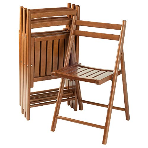 Winsome Robin Folding Chair Set of 4, Teak | Convenient & Lightweight Portable Kitchen & Dining Chairs for Small Homes & Apartments, Indoor & Outdoor Foldable Seating - color: Teak