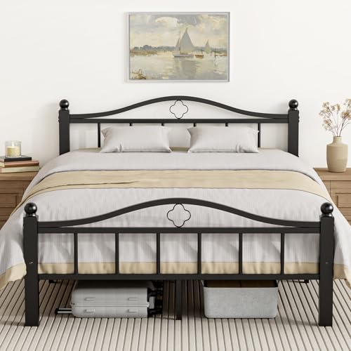 Metal Full Size Bed Frames with Headboard & Footboard | Noise-Free Design, 12“ Underbed Storage, Heavy Duty Metal, No Box Spring Needed, Tool-Free Assembly - color: Full -Black