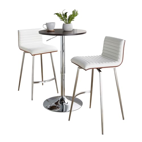 LumiSource Mason Swivel Adjustable Counter Height Dining 3 Piece Set, Pub Table and Stools, High Top Table Set for 2, Counter Table and Chairs Set of 2, Kitchen & Dining Room Sets (White) - color: White