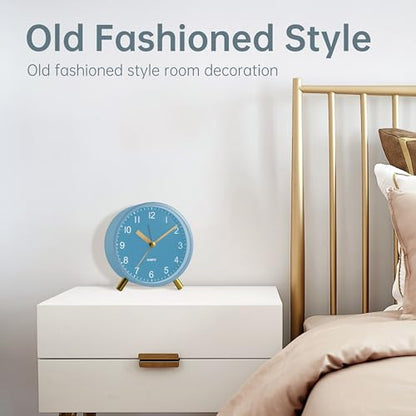JALL Analog Alarm Clock, 4 inch Super Silent Non Ticking Small Clock with Night Light, Battery Operated, Simple Design, Easy Setting for Office, Bedroom, Bedside, Desk, Teens, Elders, Adult, SkyBlue - color: Skyblue+gold