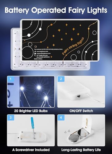 Brightown 12 Pack Led Fairy Lights Battery Operated String Lights Waterproof Copper Wire, 7 Feet 20 Led Firefly Starry Moon Lights for Wedding Party Bedroom Patio Christmas (White) | 20 LED Bulbs, White Glow, Waterproof, Flexible Silver Wire, Lovely for D