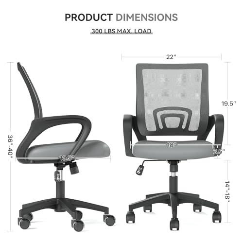 Office Chair, Ergonomic Mid-Back Mesh Desk Chair, Light Gray | Lumbar Support, Adjustable Height, Rolling Wheels, Comfy Armrest, For Work, Study, Gaming - color: Light Gray