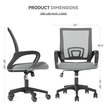 Office Chair, Ergonomic Mid-Back Mesh Desk Chair, Light Gray | Lumbar Support, Adjustable Height, Rolling Wheels, Comfy Armrest, For Work, Study, Gaming - color: Light Gray