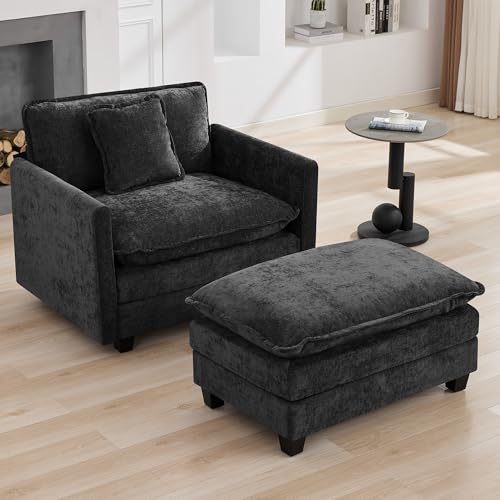 35‘’ Modern Chenille Cloud Sofa Ottoman,Rectangle Ottoman for Modular Sectional Sofa, Dark Grey - color: Dark Grey, size: 35'' Ottoman