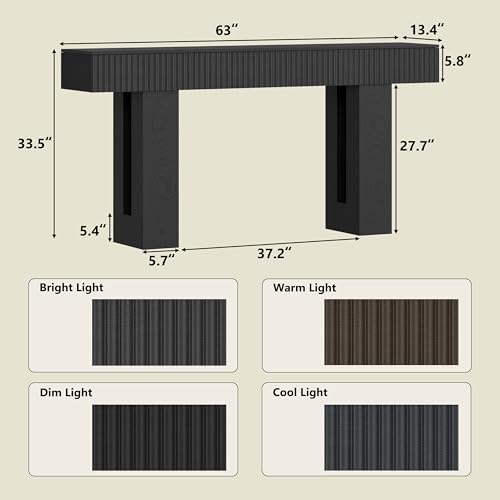 63-Inch Long Entryway Console Table with a Fluted Design, Thick Wood Farmhouse Sofa Table Behind Couch, Narrow Hallway Accent Table for Living Room, Foyer, Entrance, Modern Black - color: Black, size: 63 Inch