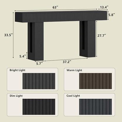 63-Inch Long Entryway Console Table with a Fluted Design, Thick Wood Farmhouse Sofa Table Behind Couch, Narrow Hallway Accent Table for Living Room, Foyer, Entrance, Modern Black - color: Black, size: 63 Inch