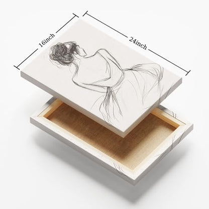 Gobeiuasy Minimalist Line Art Print Abstract Line Woman Wall Art Woman Silhouette Poster Nude Body Picture Black and White Minimalist Poster Abstract Female Art Print 16x24inch Framed - color: White Framed