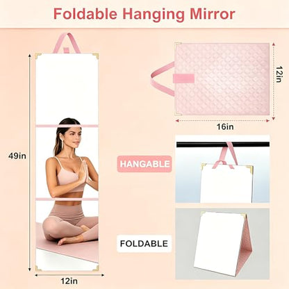 Foldable Full Length Travel Mirror, (48in x 12in) Portable Shatterproof Hanging Mirror,RV, Dancers, Full Body Travel Mirror, Folding Full Length Travel Makeup Mirrors for Camping