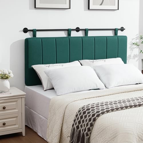 Queen Headboard Only, Wall Mounted Hanging Upholstered Bed Head Board | Modern Vertical Channel Design of Fine Linen, Elegant Dark Green Fluted Headboard for Bedroom (Dark Green, Queen Size ) - color: Linen/Green, size: Queen