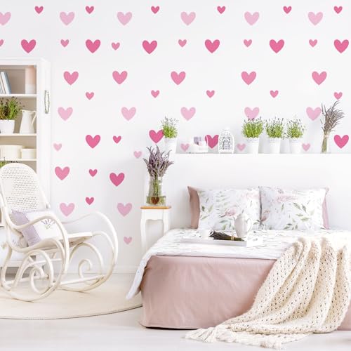 AOWDIAO 170 Pcs Heart Wall Decals - Peel and Stick Pink Decor for Girl Bedroom, Nursery, Playroom Decoration - style: Pink Hearts