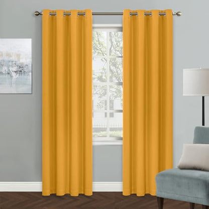 MYSKY HOME Yellow Blackout Curtains for Living Room Bedroom Curtains 80 Inches Long Grommet Room Darkening Window Curtains Thermal Insulated Single Panel Curtains 52 x 80 Inch, Mustard Yellow - color: Mustard Yellow, size: 52"W x 80"L (Pack of 1)