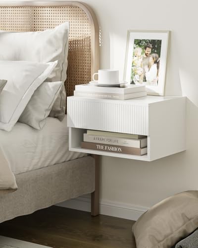 Modern Floating Nightstand with Drawer, Wall Mount Shelves, White Stripe | Small Space Saver, Modern Minimalist Design, Wall Mounted Shelves, for Bedroom, Bathroom, Living room, Easy Assembly, Stripe - color: White Stripe
