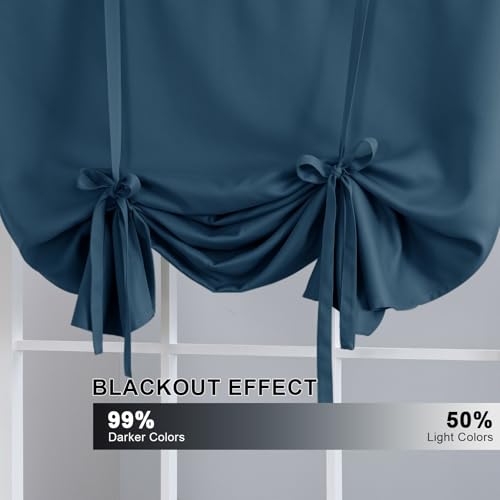 H.VERSAILTEX Balloon Shade Blackout Curtain Adjustable Thermal Insulated Tie Up Curtain Panel for Bathroom (Rod Pocket Panel, 42 inches W x 63 inches L, Dark Teal) - color: Dark Teal