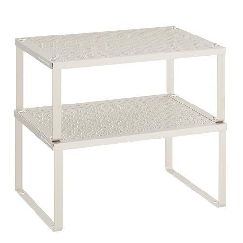 SONGMICS Spice Racks, Set of 2 Metal Cabinet Shelf Organizers, Countertop Organizers, Shelf Risers, Stackable, Expandable, Oatmeal Beige UKCS001K01 - color: Oatmeal Beige, size: 2 Tiers (9"D x 12.6"W)