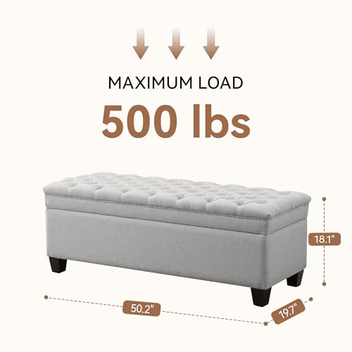 50" Storage Ottoman Bench, Rectangular End of Storage Bench, Upholstered Large Fabric Tufted Ottoman with Storage for Living Room, Bedroom, Entryway,Light Gray - color: Light Gray