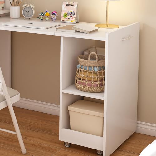 Fold Out Desk with Storage Shelves & Mobile Wheels | Convertible Pull-Out Murphy Desk for Small Spaces | Hidden Writing Computer Desks for Home Office, Apartment & Bedroom - color: White-