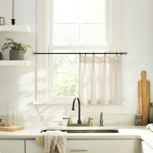 Lino Rosa Cafe Curtain 18 Inch Length Pinch Pleat Sheer Linen Farmhouse Tiny Window 1 Single Panel Curtain for Kitchen,24x18 in Long - color: Natural, size: 24"W x 18"L (Pack of 1)