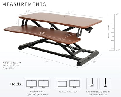 VIVO 32 inch Desk Converter, K Series, Height Adjustable Sit to Stand Riser, Dual Monitor and Laptop Workstation with Wide Keyboard Tray, Dark Walnut Top, Black Frame, DESK-V000KA | Height Adjustable, Stand Up Desk Riser, Wide Keyboard Tray, Dual Monitor