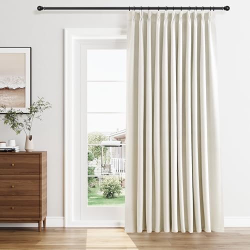Joywell Extra Wide 100% Blackout Linen Pinch Pleat Curtains 60x90 in Cream | Black Out Thermal Insulated Room Darkening, Pleat Drapes for Bedroom Living Dining Room Home Office, 1 Panels Set - color: Natural Cream, size: 60"W x 90"L (Pack of 1)