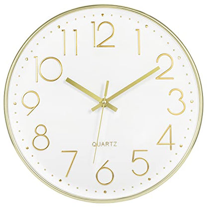 Foxtop 12" Modern Wall Clock Silent Battery Operated Analog Clock, Gold | Non Ticking, Quartz, Round, Easy to Read, Bedroom, Kitchen, Living Room, Office - color: Gold, size: 12 Inch Quartz