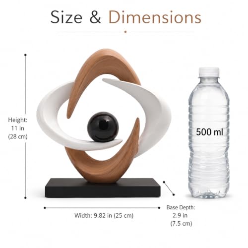 FJS Modern Abstract Sculpture Home Decor, 10.8" Wood Grain White Art Statue | Abstract Resin Statue with Black Glass Ball, Modern Table Centerpiece Decorations for Living Room, Mantel, Bookshelf, Office - color: Wood Grain White