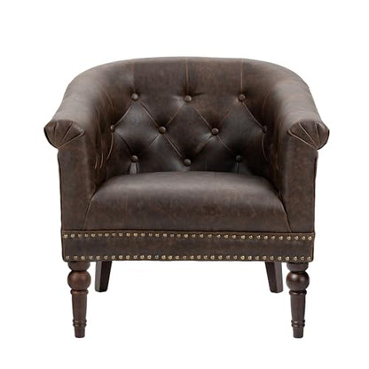 PU Leather Barrel Accent Chair, Modern Upholstered Armchair, Chocolate | Comfy Living Room Chair, Nailed Trim Barrel Arm Chair Bedroom Reading Seat | 27"D x 30"W x 30"H - color: Chocolate