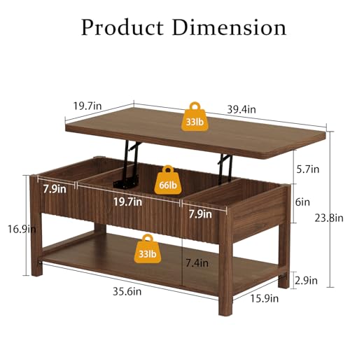 Lift Top Coffee Table,Wooden Rectangle Coffee Table with Hidden Storage Compartment,Open Shelf,Solid Wood Legs,Suitable for Living Room,Office (B-Lift Coffee Table-Walnut) - color: B-lift Coffee Table-walnut