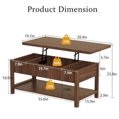 Lift Top Coffee Table,Wooden Rectangle Coffee Table with Hidden Storage Compartment,Open Shelf,Solid Wood Legs,Suitable for Living Room,Office (B-Lift Coffee Table-Walnut) - color: B-lift Coffee Table-walnut