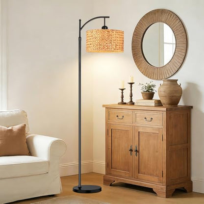 QIYIZM Floor Lamp for Living Room Bedroom Farmhouse Arc Rattan Boho Standing Lamp with Remote Dimmable Black Wicker Bamboo Lamp Shade Floor Light Adjustable Tall Lamp Industrial Floor Lamps Bohemian - size: 1-Floor Lamp