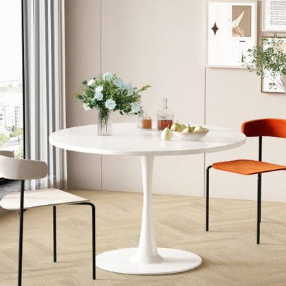 Recaceik Round Dining Tulip Table for 4, 39.1" Modern Kitchen Table with 0.7” Thickened Tabletop & Sturdy Metal Pedestal, Mid-Century Leisure Table for Dining Room, Living Room, Cafe (White) - color: White