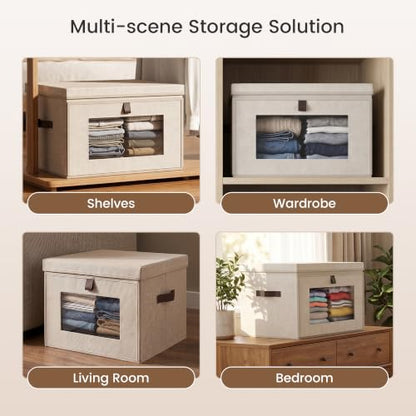 Magnetic Front Opening Fabric Storage Bins with Lids, 15x9.8x9.8in, 2Pack | Domsanistor Storage Box with Window for Closet, Shelf, Living Room,Beige - size: 15 Inch-2 Pack