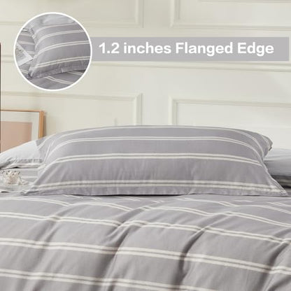 SAPHREAS Boy Gray Stripes Duvet Cover Set Twin Size 2pcs Dark Grey Streak Bedding Comforter Cover Set 1 Duvet Cover 1 Pillow Sham - color: Light Gray, size: Twin (68"x90")