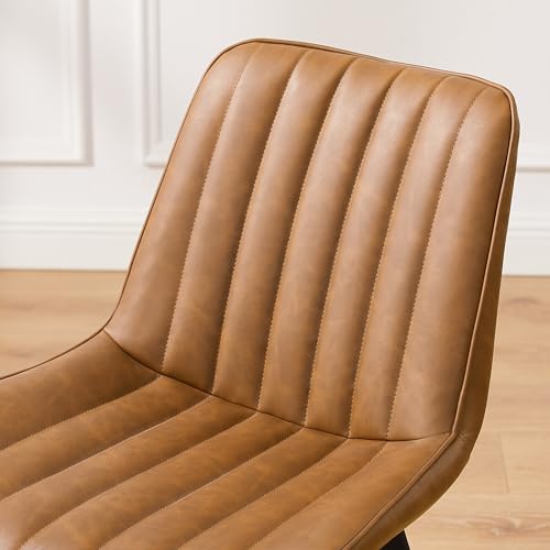 Mid Century Upholstered Swivel PU Dining Chairs Set of 2 Red Brown | 360° swivel curved foam-padded seat armless design dining room chairs accent chairs solid wood legs floor protection pads - color: Red Brown, size: Set of 2-PU