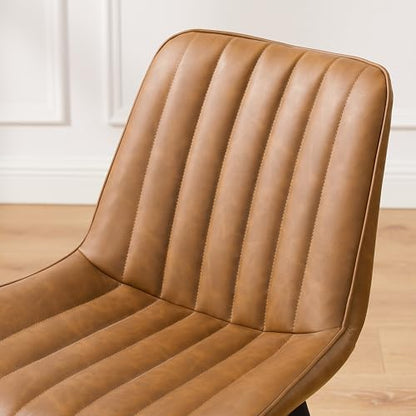 Mid Century Upholstered Swivel PU Dining Chairs Set of 2 Red Brown | 360° swivel curved foam-padded seat armless design dining room chairs accent chairs solid wood legs floor protection pads - color: Red Brown, size: Set of 2-PU
