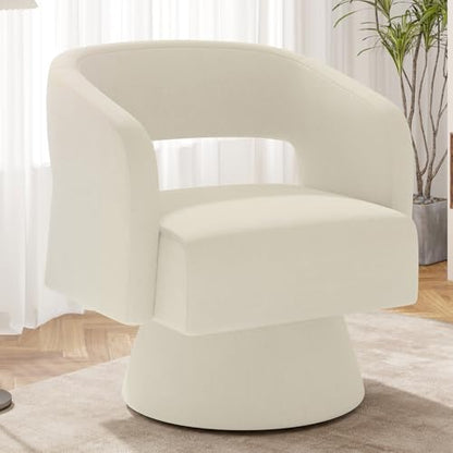 Luxanimarion Swivel Barrel Accent Chair,Oversized Chenille Upholstered Round Swivel Chair,Modern Luxury 360 Degree Living Room Vanity Chair for Bedroom Office,White,1PCS - color: Beige-chenille, size: Set of 1